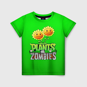Детская футболка 3D с принтом PLANTS VS ZOMBIES в Санкт-Петербурге, 100% гипоаллергенный полиэфир | прямой крой, круглый вырез горловины, длина до линии бедер, чуть спущенное плечо, ткань немного тянется | battle | plants | plants vs zombies | pvsz | vs | zombies | растения против зомби