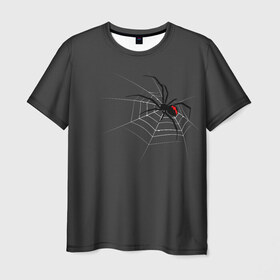 Мужская футболка 3D с принтом Паук в Санкт-Петербурге, 100% полиэфир | прямой крой, круглый вырез горловины, длина до линии бедер | Тематика изображения на принте: animal | animals | poison | spider | venom | вдова | животные | каракурт | паук | паутина | паучок | черная | черная вдова | яд