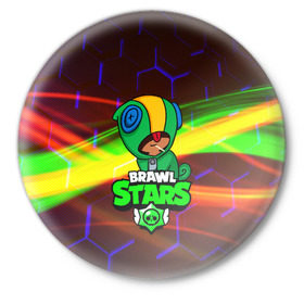 Значок с принтом BRAWL STARS LEON в Санкт-Петербурге,  металл | круглая форма, металлическая застежка в виде булавки | android | brawl stars | games | leon | mobile game | stars | игры | леон | мобильные игры