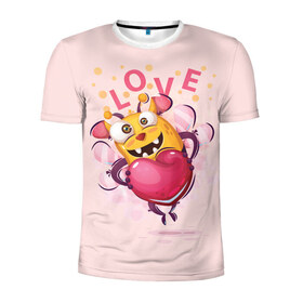 Мужская футболка 3D спортивная с принтом LOVE в Санкт-Петербурге, 100% полиэстер с улучшенными характеристиками | приталенный силуэт, круглая горловина, широкие плечи, сужается к линии бедра | bee | bright | cool | funny | heart | веселый | забавный | прикольный | пчелка | сердце | яркий