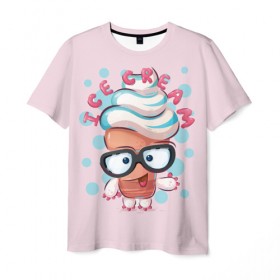 Мужская футболка 3D с принтом ICE CREAM в Санкт-Петербурге, 100% полиэфир | прямой крой, круглый вырез горловины, длина до линии бедер | bright | funny | ice cream | sweet | веселый | мороженое | очки | прикольный | сладкое | яркий забавный