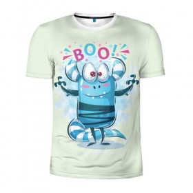 Мужская футболка 3D спортивная с принтом BOO в Санкт-Петербурге, 100% полиэстер с улучшенными характеристиками | приталенный силуэт, круглая горловина, широкие плечи, сужается к линии бедра | bright | cute monsters | fun | funny | веселый | милый монстрик | прикольный | яркий забавный