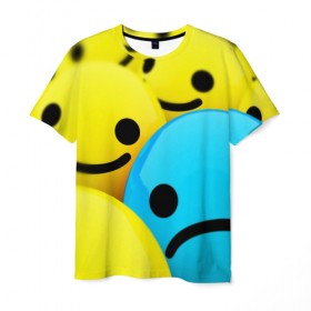 Мужская футболка 3D с принтом СМАЙЛИКИ в Санкт-Петербурге, 100% полиэфир | прямой крой, круглый вырез горловины, длина до линии бедер | emoji | настроение | позитив | смайлики | смайлы | стикеры | текстура смайл | улыбки | фон смайл | эмодзи