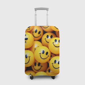 Чехол для чемодана 3D с принтом ЖЕЛТЫЕ СМАЙЛИКИ в Санкт-Петербурге, 86% полиэфир, 14% спандекс | двустороннее нанесение принта, прорези для ручек и колес | emoji | настроение | позитив | смайлики | смайлы | стикеры | текстура смайл | улыбки | фон смайл | эмодзи