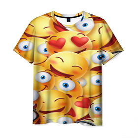 Мужская футболка 3D с принтом emoji в Санкт-Петербурге, 100% полиэфир | прямой крой, круглый вырез горловины, длина до линии бедер | emoji | настроение | позитив | смайлики | смайлы | стикеры | текстура смайл | улыбки | фон смайл | эмодзи