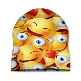 Шапка 3D с принтом emoji в Санкт-Петербурге, 100% полиэстер | универсальный размер, печать по всей поверхности изделия | emoji | настроение | позитив | смайлики | смайлы | стикеры | текстура смайл | улыбки | фон смайл | эмодзи