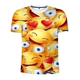Мужская футболка 3D спортивная с принтом emoji в Санкт-Петербурге, 100% полиэстер с улучшенными характеристиками | приталенный силуэт, круглая горловина, широкие плечи, сужается к линии бедра | emoji | настроение | позитив | смайлики | смайлы | стикеры | текстура смайл | улыбки | фон смайл | эмодзи