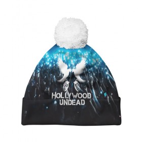 Шапка 3D c помпоном с принтом HOLLYWOOD UNDEAD в Санкт-Петербурге, 100% полиэстер | универсальный размер, печать по всей поверхности изделия | charlie scene | danny | funny man | hollywood undead | j dog | johnny 3 tears | logo | music | rock | альтернатива | металл | музыка | музыкальный | рок