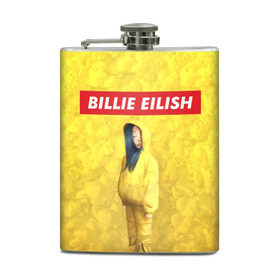 Фляга с принтом BILLIE EILISH Yellow в Санкт-Петербурге, металлический корпус | емкость 0,22 л, размер 125 х 94 мм. Виниловая наклейка запечатывается полностью | Тематика изображения на принте: 