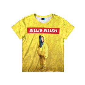 Детская футболка 3D с принтом BILLIE EILISH Yellow в Санкт-Петербурге, 100% гипоаллергенный полиэфир | прямой крой, круглый вырез горловины, длина до линии бедер, чуть спущенное плечо, ткань немного тянется | Тематика изображения на принте: 