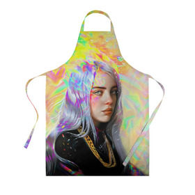 Фартук 3D с принтом BILLIE EILISH в Санкт-Петербурге, 100% полиэстер | общий размер — 65 х 85 см, ширина нагрудника — 26 см, горловина — 53 см, длина завязок — 54 см, общий обхват в поясе — 173 см. Принт на завязках и на горловине наносится с двух сторон, на основной части фартука — только с внешней стороны | bad guy | billie | eilish | ocean eyes | айлиш | билли | девушка | певица | эйлиш