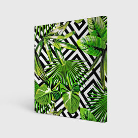 Холст квадратный с принтом TROPIC TEXTURE в Санкт-Петербурге, 100% ПВХ |  | bright | colorful | neon | retro | vintage | винтаж | неон | неоновые | пальмы | ретро | ретро неон | тропики | тропические листья