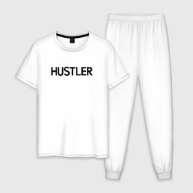 Мужская пижама хлопок с принтом HUSTLER в Санкт-Петербурге, 100% хлопок | брюки и футболка прямого кроя, без карманов, на брюках мягкая резинка на поясе и по низу штанин
 | brazzers | hustler | merch | private | бразерс | мерч | хаслер | хастлер