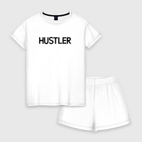 Женская пижама с шортиками хлопок с принтом HUSTLER в Санкт-Петербурге, 100% хлопок | футболка прямого кроя, шорты свободные с широкой мягкой резинкой | brazzers | hustler | merch | private | бразерс | мерч | хаслер | хастлер