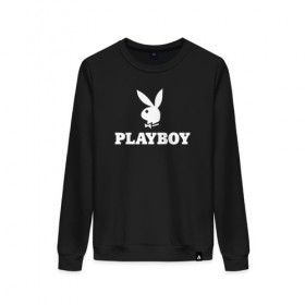 Женский свитшот хлопок с принтом PLAYBOY в Санкт-Петербурге, 100% хлопок | прямой крой, круглый вырез, на манжетах и по низу широкая трикотажная резинка  | brazzers | cекс | merch | new sensations | playboy | private | tushy | бразерс | мерч | плейбой