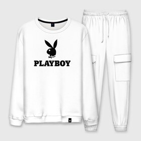 Мужской костюм хлопок с принтом Playboy в Санкт-Петербурге, 100% хлопок | на свитшоте круглая горловина, мягкая резинка по низу. Брюки заужены к низу, на них два вида карманов: два “обычных” по бокам и два объемных, с клапанами, расположенные ниже линии бедра. Брюки с мягкой трикотажной резинкой на поясе и по низу штанин. В поясе для дополнительного комфорта — широкие завязки | brazzers | cекс | merch | new sensations | playboy | private | tushy | бразерс | мерч | плейбой