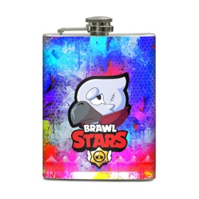 Фляга с принтом Brawl Stars CROW в Санкт-Петербурге, металлический корпус | емкость 0,22 л, размер 125 х 94 мм. Виниловая наклейка запечатывается полностью | android | brawl stars | crow | games | leon | mobile game | stars | ворон | игры | леон | мобильные игры