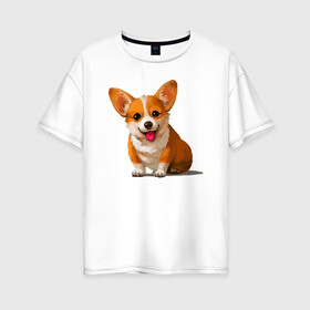 Женская футболка хлопок Oversize с принтом Корги в Санкт-Петербурге, 100% хлопок | свободный крой, круглый ворот, спущенный рукав, длина до линии бедер
 | вельш корги | домашние животные | корги | пес | собака | собачнику | щенок