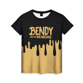 Женская футболка 3D с принтом Bendy And The Ink Machine в Санкт-Петербурге, 100% полиэфир ( синтетическое хлопкоподобное полотно) | прямой крой, круглый вырез горловины, длина до линии бедер | bendy | bendy and the ink machine | бенди | бени | бенни | детская | детям | игра | капли | компьютерная игра | краска | машина | подтеки | розовая | ужастик