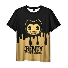 Мужская футболка 3D с принтом Bendy And The Ink Machine в Санкт-Петербурге, 100% полиэфир | прямой крой, круглый вырез горловины, длина до линии бедер | bendy | bendy and the ink machine | бенди | бени | бенни | детская | детям | игра | капли | компьютерная игра | краска | машина | подтеки | розовая | ужастик