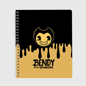 Тетрадь с принтом Bendy And The Ink Machine в Санкт-Петербурге, 100% бумага | 48 листов, плотность листов — 60 г/м2, плотность картонной обложки — 250 г/м2. Листы скреплены сбоку удобной пружинной спиралью. Уголки страниц и обложки скругленные. Цвет линий — светло-серый
 | bendy | bendy and the ink machine | бенди | бени | бенни | детская | детям | игра | капли | компьютерная игра | краска | машина | подтеки | розовая | ужастик