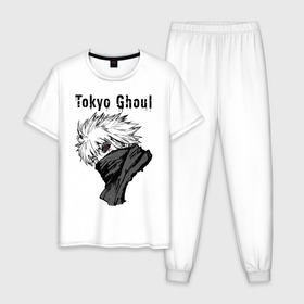 Мужская пижама хлопок с принтом Токийский гуль в Санкт-Петербурге, 100% хлопок | брюки и футболка прямого кроя, без карманов, на брюках мягкая резинка на поясе и по низу штанин
 | anime | tokyo ghoul | аниме | анимэ | гули | канеки кен | кузен йошимура | наки | нишики нишио | ренджи йомо | ризе камиширо | токийский гуль | тоука киришима | ута | хинами фуэгучи | шуу цукияма