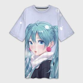 Платье-футболка 3D с принтом Hatsune Miku. Winter в Санкт-Петербурге,  |  | anime | aquamarin | aquamarine | everlasting | hatsune | j pop | miku | projectdiva | singer | snow | summer | vocaloid | аквамарин | аниме | вокалоид | мику | певица | хацуне | хацунэ