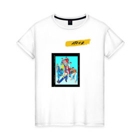 Женская футболка хлопок с принтом Ateez в Санкт-Петербурге, 100% хлопок | прямой крой, круглый вырез горловины, длина до линии бедер, слегка спущенное плечо | ateez | k pop | корейская группа | музыка | парни