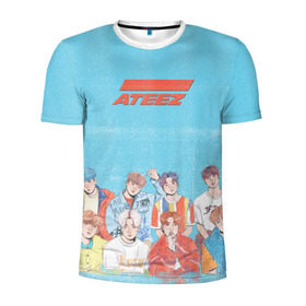 Мужская футболка 3D спортивная с принтом Ateez K-pop в Санкт-Петербурге, 100% полиэстер с улучшенными характеристиками | приталенный силуэт, круглая горловина, широкие плечи, сужается к линии бедра | Тематика изображения на принте: ateez | k pop | корейская группа | музыка | парни