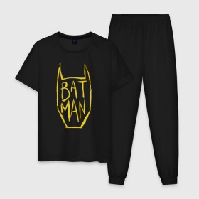 Мужская пижама хлопок с принтом Batman в Санкт-Петербурге, 100% хлопок | брюки и футболка прямого кроя, без карманов, на брюках мягкая резинка на поясе и по низу штанин
 | bat man | batman | batman comics | caped crusader | comics | dark knight | бетмен | брюс уэйн | бэт мен | бэтмен | тёмный рыцарь