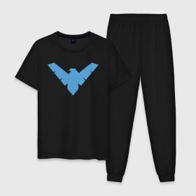 Мужская пижама хлопок с принтом Nightwing в Санкт-Петербурге, 100% хлопок | брюки и футболка прямого кроя, без карманов, на брюках мягкая резинка на поясе и по низу штанин
 | batman | nightwing | shtatbat | бетмен | бэтмен | найтвинг