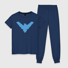 Женская пижама хлопок с принтом Nightwing в Санкт-Петербурге, 100% хлопок | брюки и футболка прямого кроя, без карманов, на брюках мягкая резинка на поясе и по низу штанин | batman | nightwing | shtatbat | бетмен | бэтмен | найтвинг
