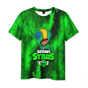Мужская футболка 3D с принтом BRAWL STARS LEON в Санкт-Петербурге, 100% полиэфир | прямой крой, круглый вырез горловины, длина до линии бедер | android | brawl stars | crow | games | leon | mobile game | stars | ворон | игры | леон | мобильные игры