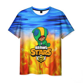 Мужская футболка 3D с принтом BRAWL STARS LEON в Санкт-Петербурге, 100% полиэфир | прямой крой, круглый вырез горловины, длина до линии бедер | android | brawl stars | crow | games | leon | mobile game | stars | ворон | игры | леон | мобильные игры