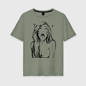 Женская футболка хлопок Oversize с принтом Belle Delphine Ahegao в Санкт-Петербурге, 100% хлопок | свободный крой, круглый ворот, спущенный рукав, длина до линии бедер
 | ahegao | belle delphine |  twich | ахегао | белле дельфин | белль дельфин | блогершка | стримерша | твич