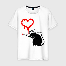 Мужская футболка хлопок с принтом BANKSY в Санкт-Петербурге, 100% хлопок | прямой крой, круглый вырез горловины, длина до линии бедер, слегка спущенное плечо. | Тематика изображения на принте: banksy | heart | бэнкси | сердце