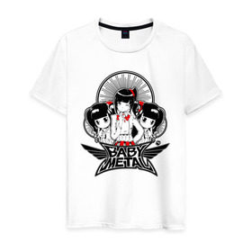 Мужская футболка хлопок с принтом BABYMETAL в Санкт-Петербурге, 100% хлопок | прямой крой, круглый вырез горловины, длина до линии бедер, слегка спущенное плечо. | Тематика изображения на принте: babymetal | j pop | japan | бэбиметал | дэт метал | каваий метал | моа кикути | судзука накамото | юи мидзуно | япония