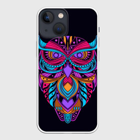 Чехол для iPhone 13 mini с принтом Неоновая сова в Санкт-Петербурге,  |  | beak | bird | bright | feather | freedom | luminous | soaring | takeoff | wings | zoology | взлет | зоология | клюв | крылья | паренье | перо | птица | светящийся | свобода | яркий