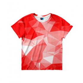 Детская футболка 3D с принтом Красные полигоны в Санкт-Петербурге, 100% гипоаллергенный полиэфир | прямой крой, круглый вырез горловины, длина до линии бедер, чуть спущенное плечо, ткань немного тянется | abstract | abstraction | color | geometry | paitnt | polygon | polygonal | psy | абстракция | геометрия | краски | неоновые | полигоны | психоделика