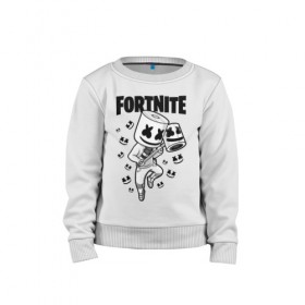 Детский свитшот хлопок с принтом FORTNITE MARSHMELLO в Санкт-Петербурге, 100% хлопок | круглый вырез горловины, эластичные манжеты, пояс и воротник | chapter 2 | fortnite | marshmello | диджей | игры | маршмэллоу | молоток | фортнайт