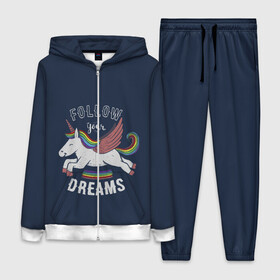 Женский костюм 3D с принтом Unicorn. Follow your Dreams в Санкт-Петербурге,  |  | care | dream | fantasy | horn | horse | magic | night | rainbow | star | stars | unicorn | единорог | звезда | звезды | инрог | конь | лошадь | магия | мечта | ночь | радуга | рог | фантастика | фентези