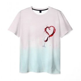 Мужская футболка 3D с принтом Винишко в сердце у меня в Санкт-Петербурге, 100% полиэфир | прямой крой, круглый вырез горловины, длина до линии бедер | Тематика изображения на принте: wine | бокал | винишко | вино | винцо | любовь | сердце | фужер