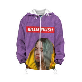 Детская куртка 3D с принтом BILLIE EILISH в Санкт-Петербурге, 100% полиэстер | застежка — молния, подол и капюшон оформлены резинкой с фиксаторами, по бокам — два кармана без застежек, один потайной карман на груди, плотность верхнего слоя — 90 г/м2; плотность флисового подклада — 260 г/м2 | Тематика изображения на принте: bad guy | billie | eilish | ocean eyes | айлиш | билли | девушка | певица | эйлиш