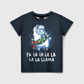 Детская футболка 3D с принтом Fa-la-lama в Санкт-Петербурге, 100% гипоаллергенный полиэфир | прямой крой, круглый вырез горловины, длина до линии бедер, чуть спущенное плечо, ткань немного тянется | Тематика изображения на принте: alpaca | lama | new year | sweater | ugly | альпака | лама | новый год | рождество | свитер