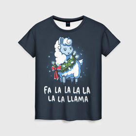 Женская футболка 3D с принтом Fa-la-lama в Санкт-Петербурге, 100% полиэфир ( синтетическое хлопкоподобное полотно) | прямой крой, круглый вырез горловины, длина до линии бедер | Тематика изображения на принте: alpaca | lama | new year | sweater | ugly | альпака | лама | новый год | рождество | свитер