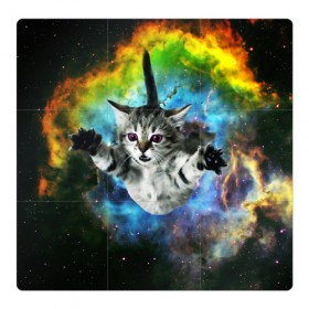 Магнитный плакат 3Х3 с принтом КОСМИЧЕСКИЙ КОТ в Санкт-Петербурге, Полимерный материал с магнитным слоем | 9 деталей размером 9*9 см | Тематика изображения на принте: cat | cats | животные | киса | киска | кот | котики | коты | котэ | кошка | природа