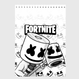 Скетчбук с принтом FORTNITE MARSHMELLO в Санкт-Петербурге, 100% бумага
 | 48 листов, плотность листов — 100 г/м2, плотность картонной обложки — 250 г/м2. Листы скреплены сверху удобной пружинной спиралью | chapter 2 | fortnite | marshmello | диджей | игры | маршмэллоу | молоток | фортнайт