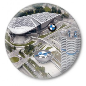 Значок с принтом BMW city в Санкт-Петербурге,  металл | круглая форма, металлическая застежка в виде булавки | Тематика изображения на принте: bmw | buildings | city | germany | munich | prestige | бмв | германия | город | здания | мюнхен | престиж