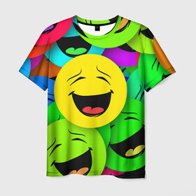 Мужская футболка 3D с принтом Эмодзи смайлы в Санкт-Петербурге, 100% полиэфир | прямой крой, круглый вырез горловины, длина до линии бедер | emoji | настроение | позитив | смайлики | смайлы | стикеры | текстура смайл | улыбки | фон смайл | эмодзи