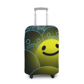 Чехол для чемодана 3D с принтом НЕОНОВЫЕ СМАЙЛЫ в Санкт-Петербурге, 86% полиэфир, 14% спандекс | двустороннее нанесение принта, прорези для ручек и колес | emoji | настроение | позитив | смайлики | смайлы | стикеры | текстура смайл | улыбки | фон смайл | эмодзи